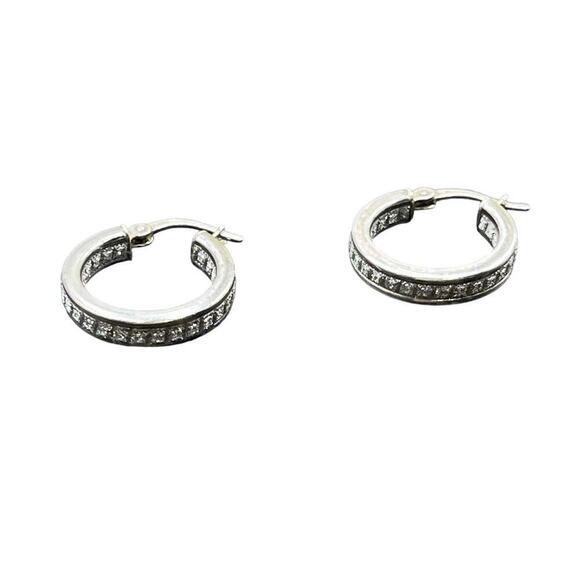 Designer HAN 925 Sterling Silver Pave Glitter Inside Outside Hoop Earrings - Picture 12 of 15